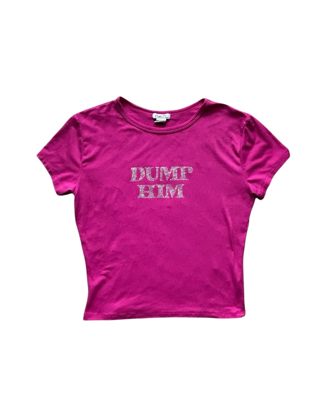 Vintage Y2K Dump Him Rhinestone Baby Tee M